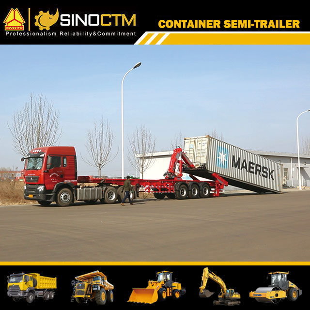 Self loading and unloading container semi-trailer