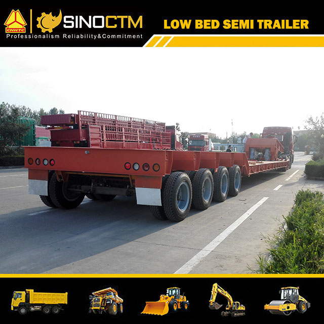 Four Axle Low Bed Semi-Trailer hydraulic gooseneck