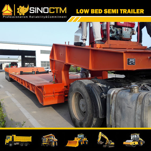 Four Axle Low Bed Semi-Trailer hydraulic gooseneck