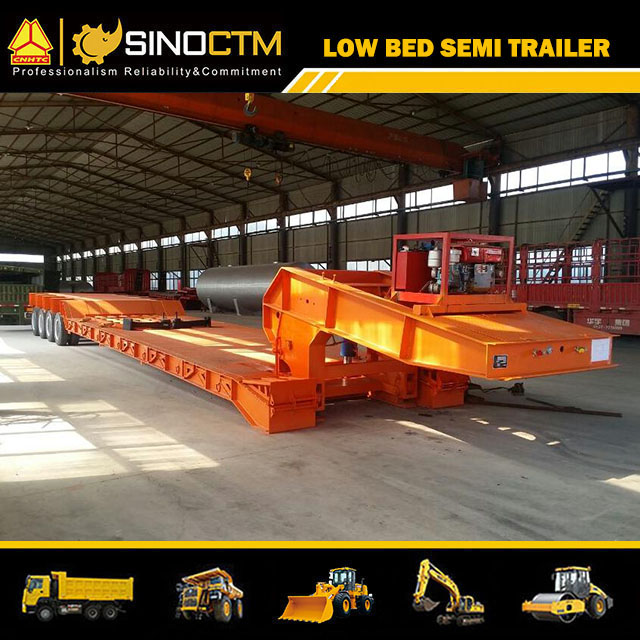 Four Axle Low Bed Semi-Trailer hydraulic gooseneck